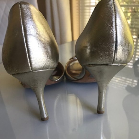 BADGLEY MISCHKA GOLD AND PINK CRYSTAL PEEP TOE PUMP - Picture 6 of 13